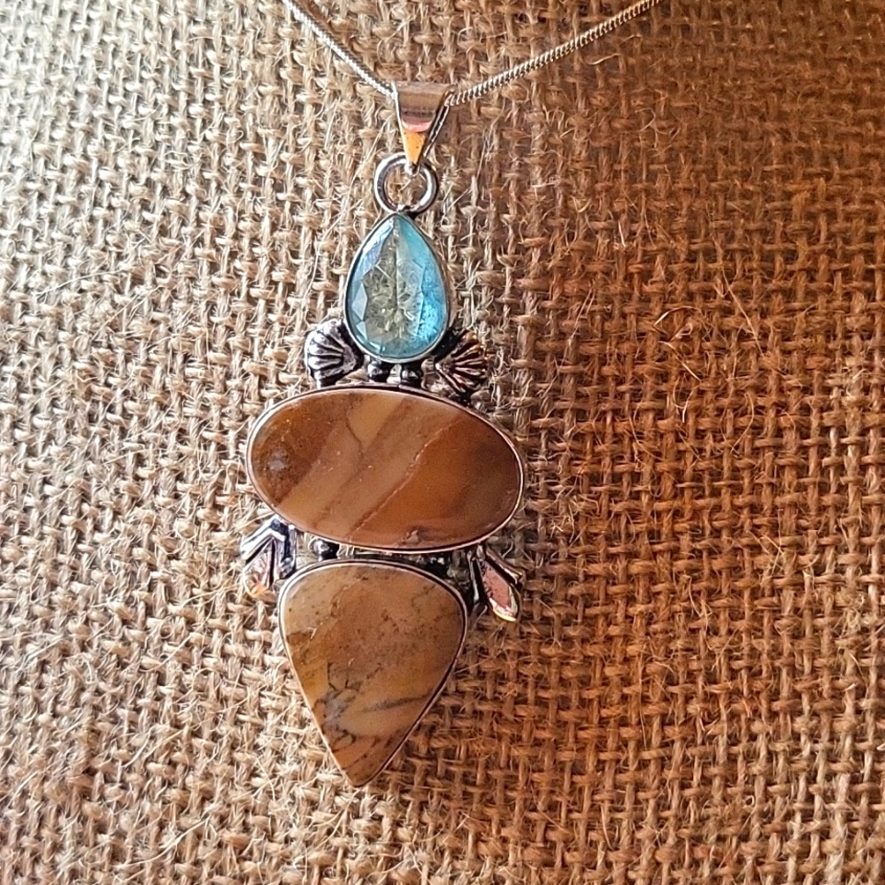 Picture Jasper & Blue Topaz Pendant - NWOT